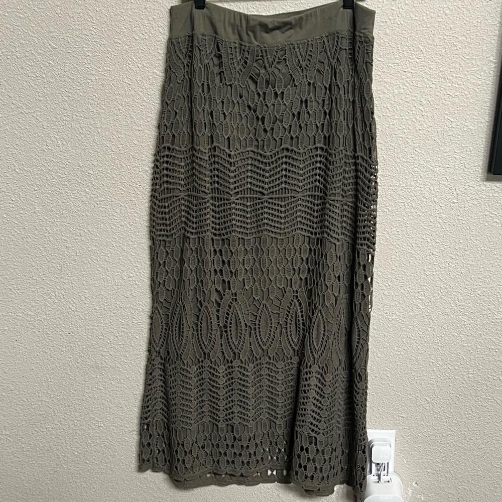 Chico’s Moss Green Pull On Crocheted Skirt Chico's sz 2,  Women’s Sz 12